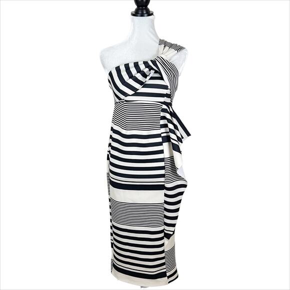 ASOS Maternity One Shoulder Scuba Ruffle Striped Midi Dress Size 2 - Picture 1 of 8